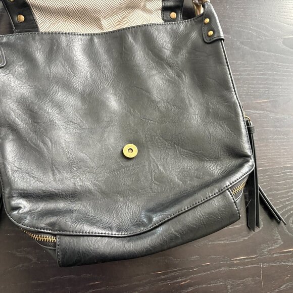 Steve Madden Black Leather Boho Studded Crossbody Bag Handbag - Picture 3 of 7